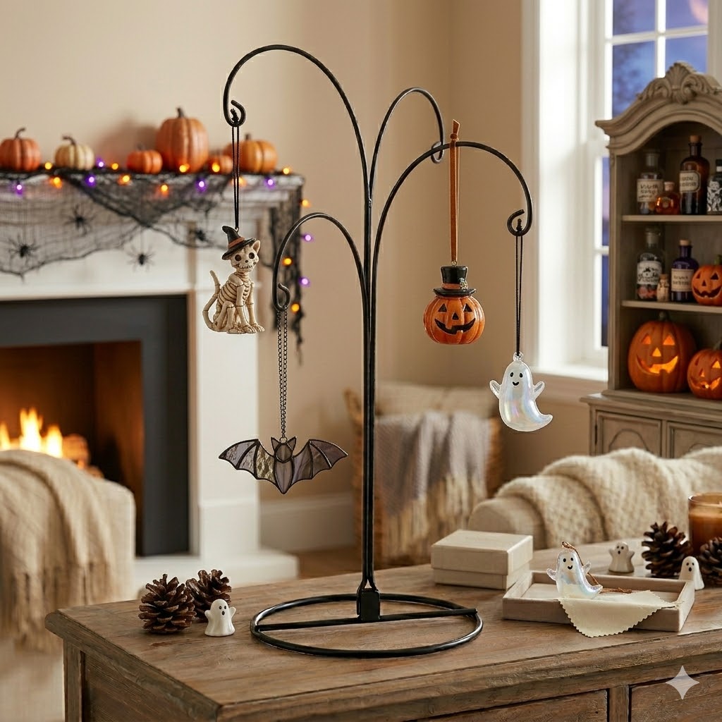 HOHIYA 2 Pack 4-Arm Ornament Display Stand 12 Inch Metal Hanging Holder for 4 Christmas Ornaments Multi-Hook Stand for Glass and Crystal Balls Black Art Craft Hanger